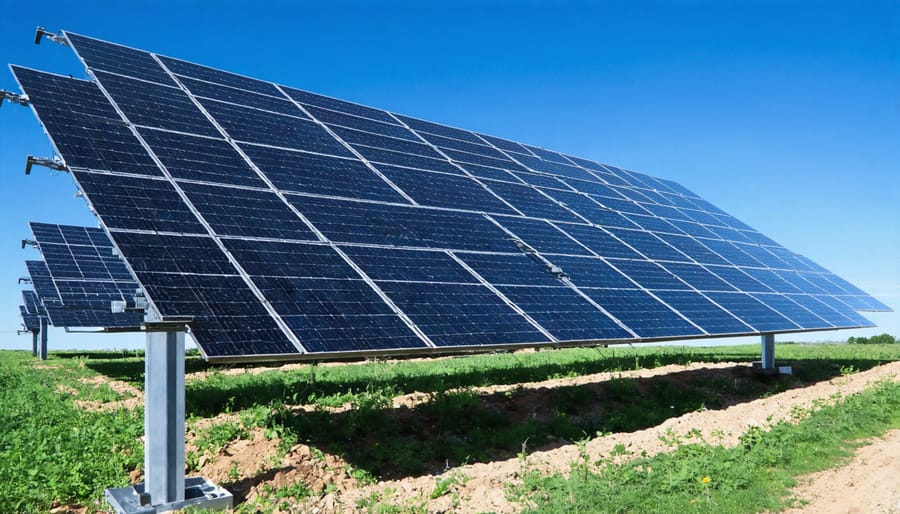 Solar panels on residential roof showing dust accumulation and partial shading from trees