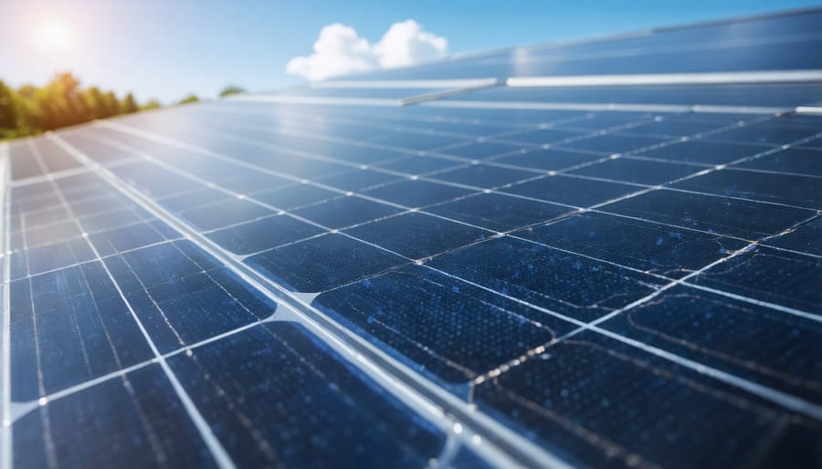 Worker separating materials from solar panel during recycling process