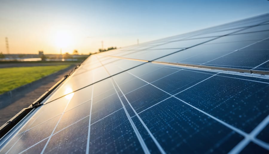 Close-up of technician's hands working on electrical connections in solar panel junction box
