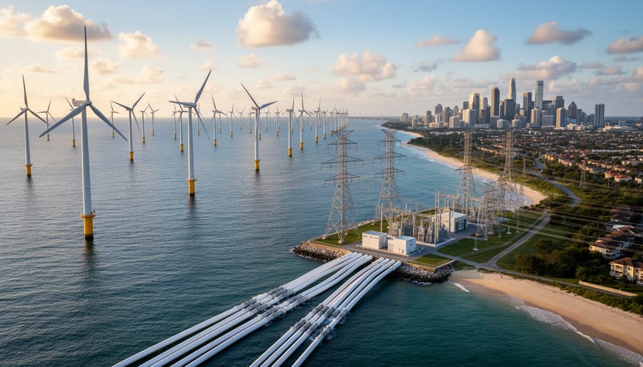 Electrical substation infrastructure for offshore wind grid connection