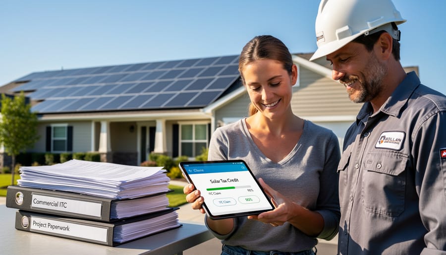 Modern suburban home with solar panel installation on residential roof