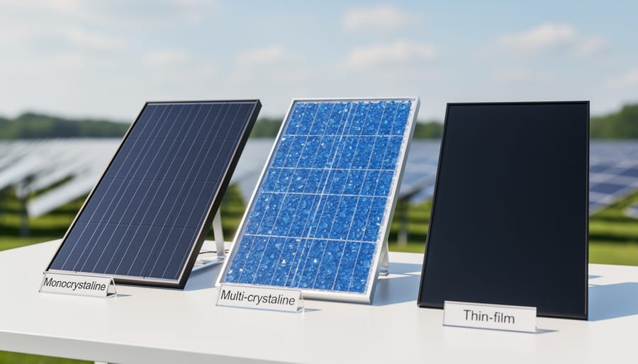 Three different types of solar panels installed side by side on residential rooftop
