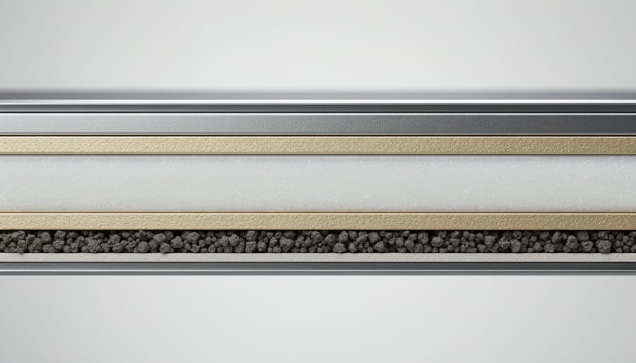 Close-up cross-section view of solid-state battery cell showing layered ceramic electrolyte structure