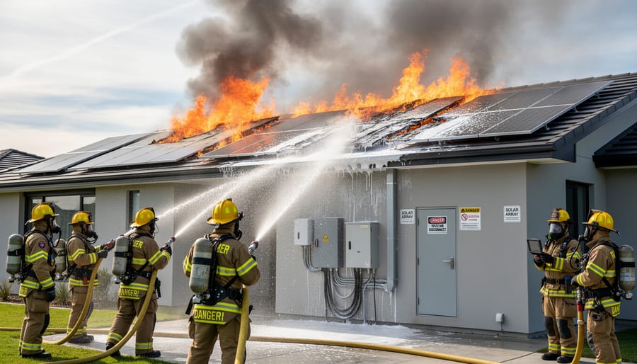 Firefighters responding to solar panel fire on residential rooftop