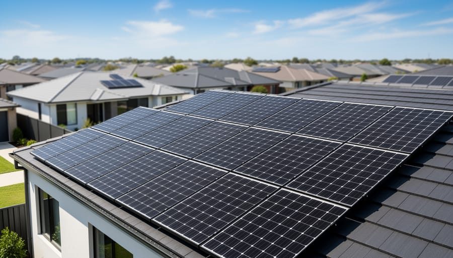 Monocrystalline solar panels installed on residential rooftop