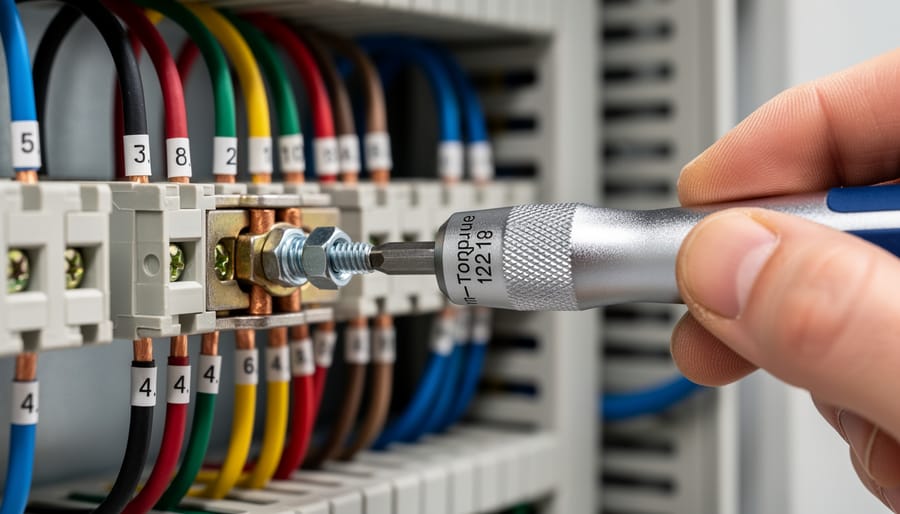 Solar technician using torque tool to properly secure MC4 connector on solar cable