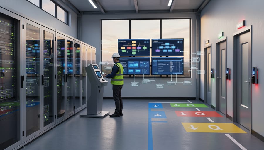 Secure server infrastructure with network cables and physical security locks