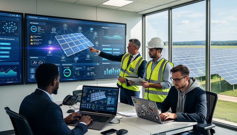 Students learning about solar cybersecurity in professional training environment