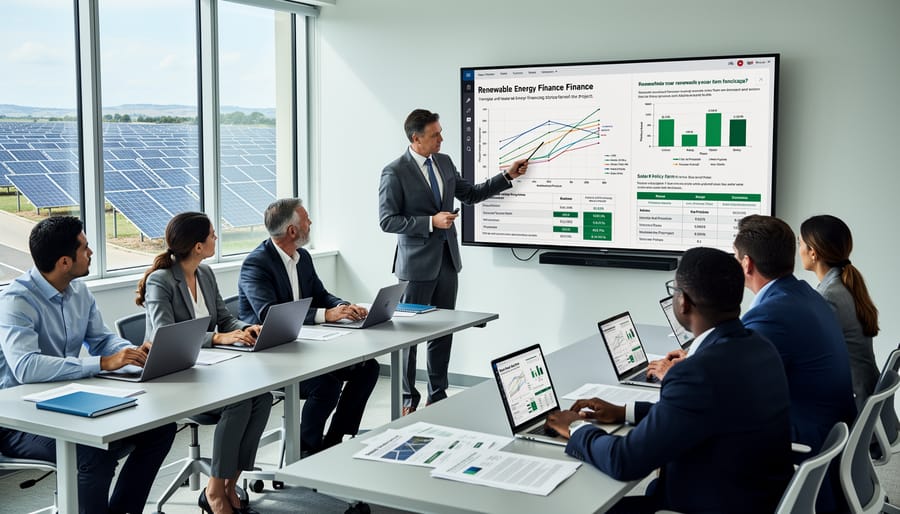 Students in renewable energy training program examining solar panel technology