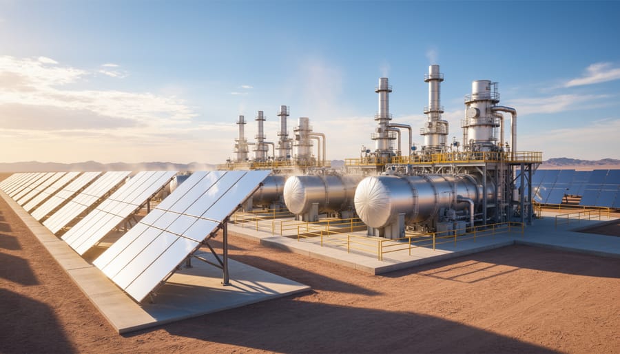 Industrial thermal energy storage tanks at concentrated solar facility