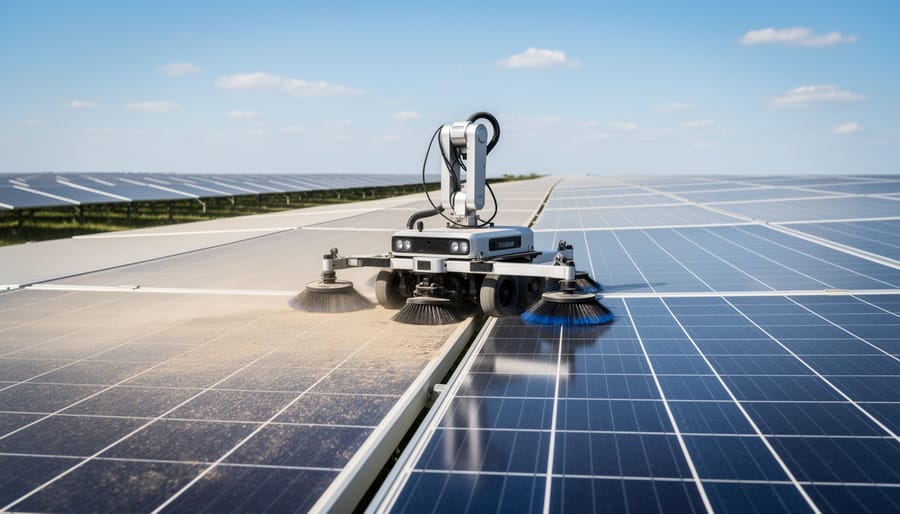 Automated dry cleaning robot system on solar panel surface