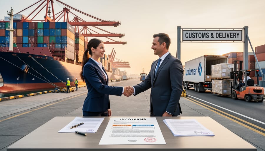 Cargo ship being unloaded at commercial port showing international shipping operations