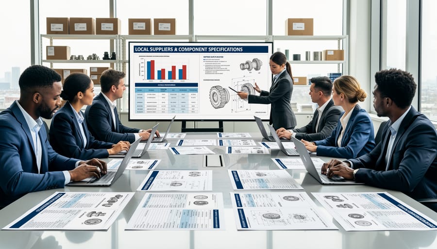 Procurement professional reviewing solar component samples and supplier documentation