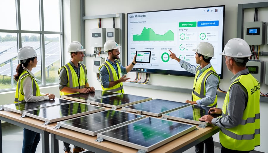 PV professionals examining Z-Wave energy monitoring equipment during training session
