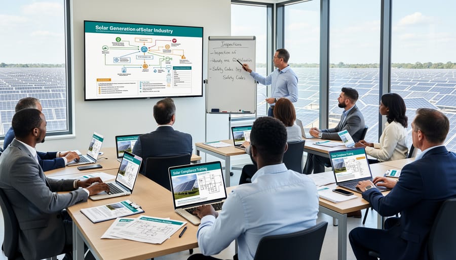 Solar industry professionals participating in procurement and compliance training session
