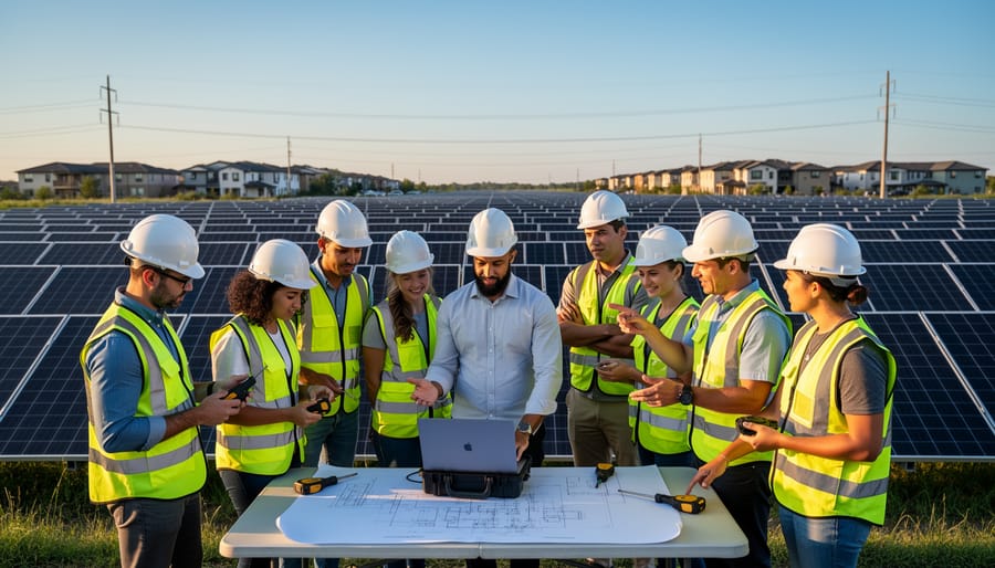 Students learning solar installation techniques in hands-on training program