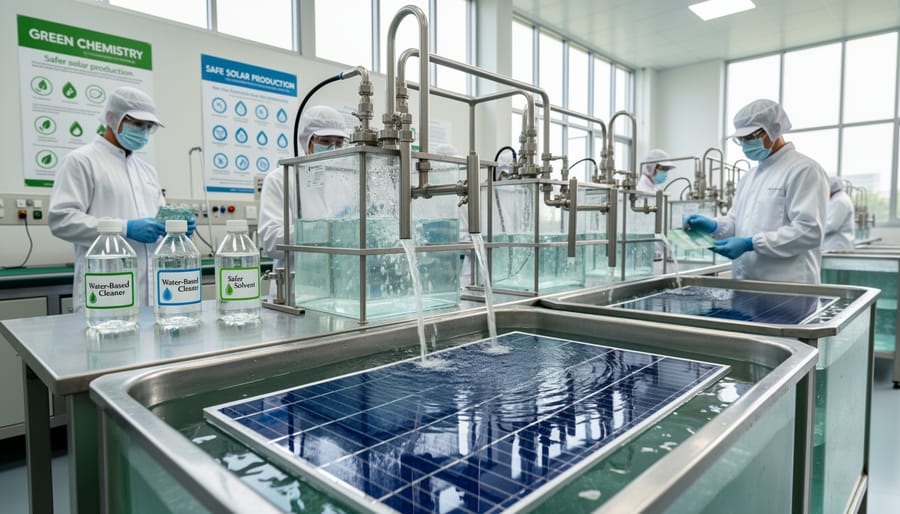 Water droplets on solar panel glass representing eco-friendly cleaning solutions