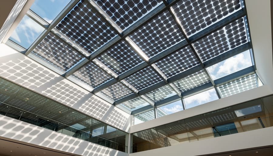 Semi-transparent BIPV skylight canopy allowing natural light while generating power