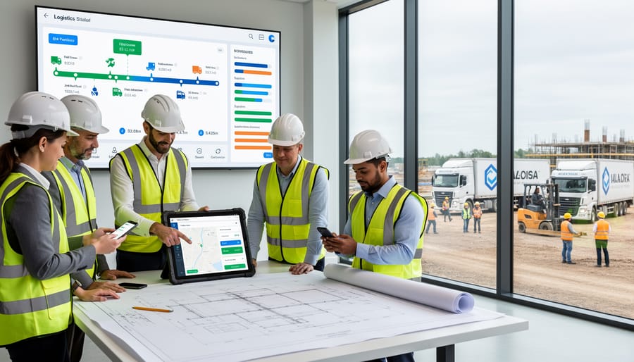 Solar installer using digital device for logistics coordination on rooftop installation