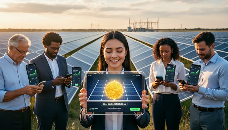Diverse group of investors reviewing solar energy investment opportunities