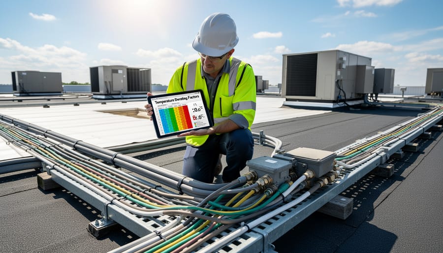 Rooftop solar conductor installation showing conduit routing and environmental exposure
