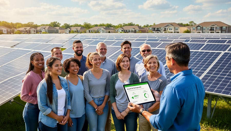 Residential neighborhood with apartments and homes representing potential community solar participants