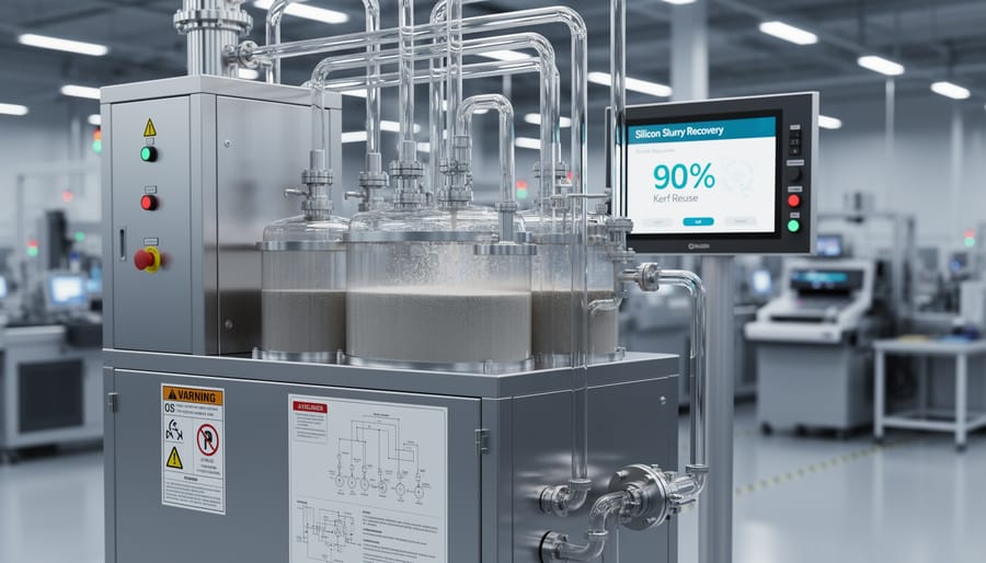 Silicon slurry filtration showing recovered silicon particles on industrial mesh