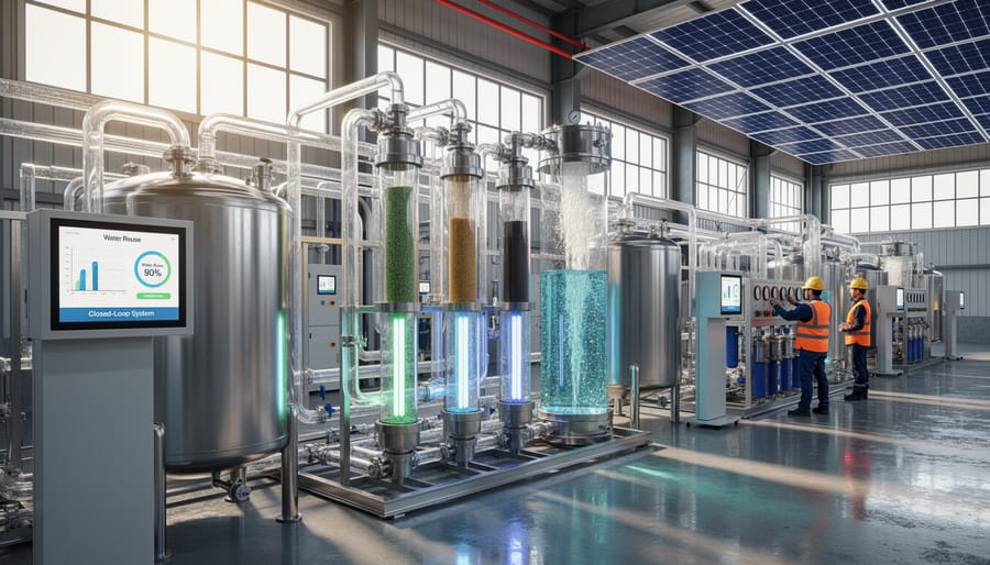 Industrial water treatment and recycling system in solar panel manufacturing facility