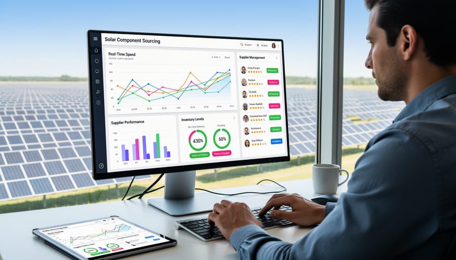 Business professional using digital tablet for procurement data analysis