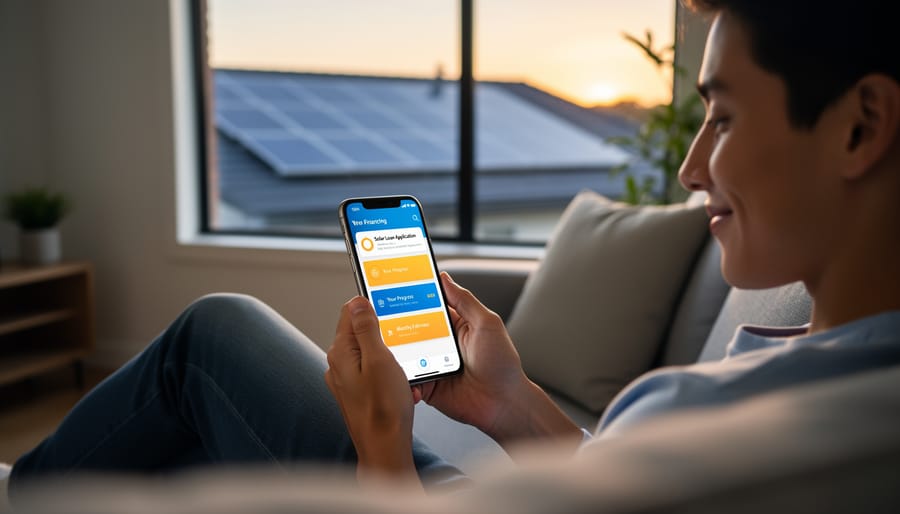 Person using smartphone to navigate solar financing application with simple interface
