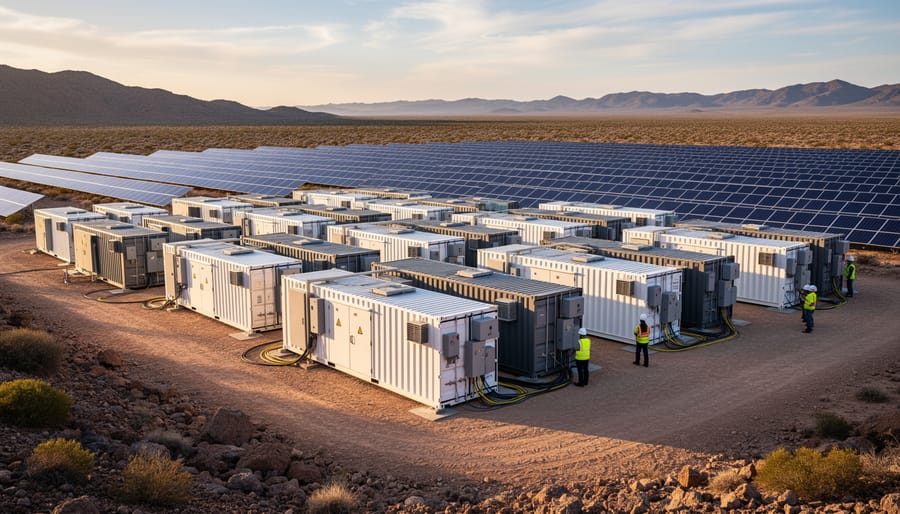 Modular containerized off-grid solar and storage system being deployed in remote area
