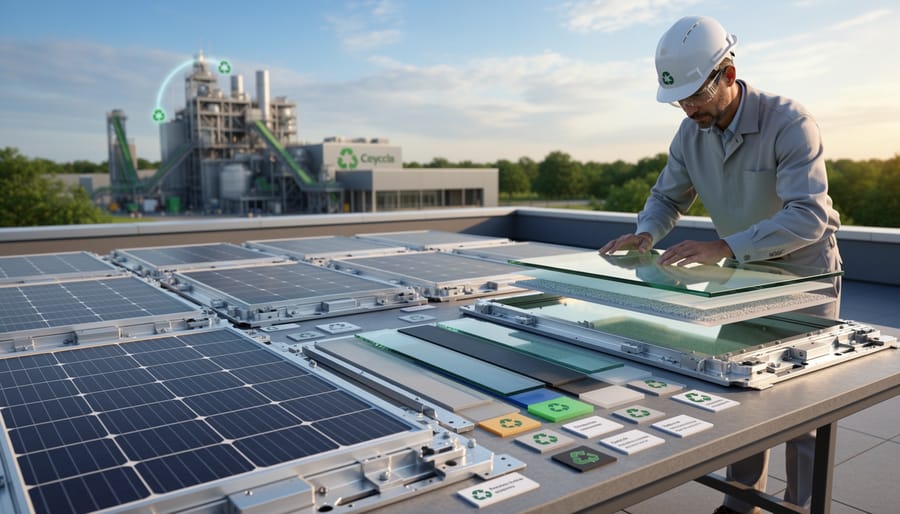 Researcher working with next-generation solar panel prototype designed for improved recyclability