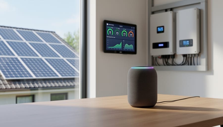 Smart speaker device mounted next to solar inverter control panel
