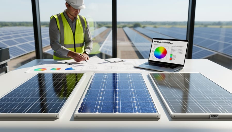 Comparison of different solar PV module types showing cell pattern variations