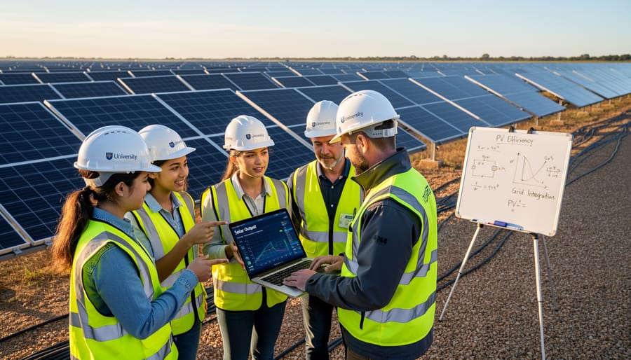Students receiving hands-on training at solar power facility with instructor