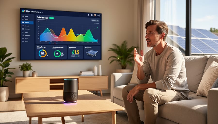 Homeowner using voice-activated device to control residential solar panel system