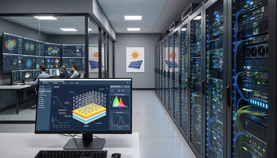 Blue-lit GPU server racks in a data center used for AI computations