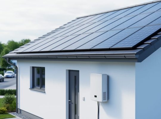 Residential solar panels on a rooftop with a nearby battery energy storage unit in soft daylight, representing solar ITC updates for 2026.