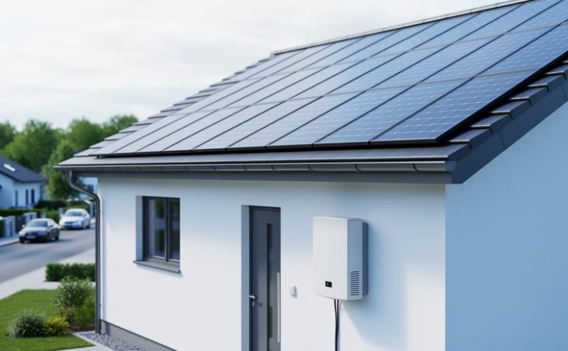 Residential solar panels on a rooftop with a nearby battery energy storage unit in soft daylight, representing solar ITC updates for 2026.