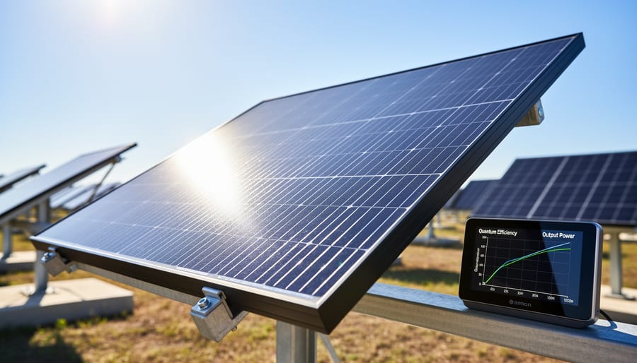 Solar module on a rooftop capturing bright sunlight, illustrating real-world PV operating conditions.