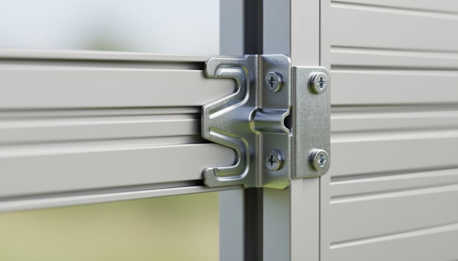 Close-up of a Z-shaped solar mounting bracket securing a solar panel frame